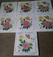 7 Hand Painted Floral, Butterfly Ceramic Tiles in Wooden Frame Wall Hanging 8_8" - Furniture4Design