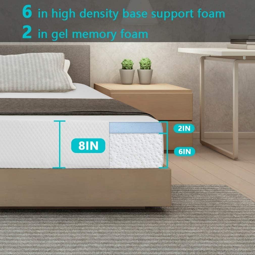 8-Inch Gel Memory Foam Queen Mattress with Washable Hypoallergenic Cover - Furniture4Design