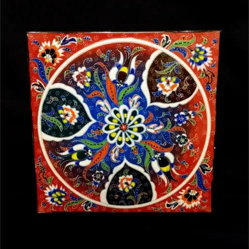 8 x 8 Inch Hand Painted Turkish Iznik Tulip & Floral Pattern Ceramic Tile #13 - Furniture4Design