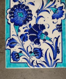 8"x4" Turkish Iznik Blue Tulip & Light Blue Floral Pattern Ceramic Tile - Furniture4Design