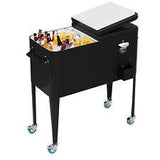 80 Quart Outdoor Cooler Cart Rolling Ice Cooler Ice Chest with Wheels Handles - Furniture4Design