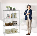 Adjustable 4-Tier Steel Wire Shelving Rack (36x14x54, Black/Chrome) - Furniture4Design