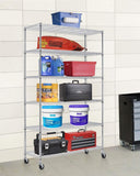 Adjustable 6-Tier Metal Wire Shelving Unit with Wheels - 48x18x82 inch Heavy Duty Storage Rack - Furniture4Design