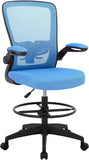 Adjustable Height Blue Drafting Chair with Lumbar Support and Footrest - Furniture4Design