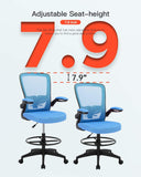 Adjustable Height Blue Drafting Chair with Lumbar Support and Footrest - Furniture4Design