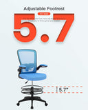 Adjustable Height Blue Drafting Chair with Lumbar Support and Footrest - Furniture4Design