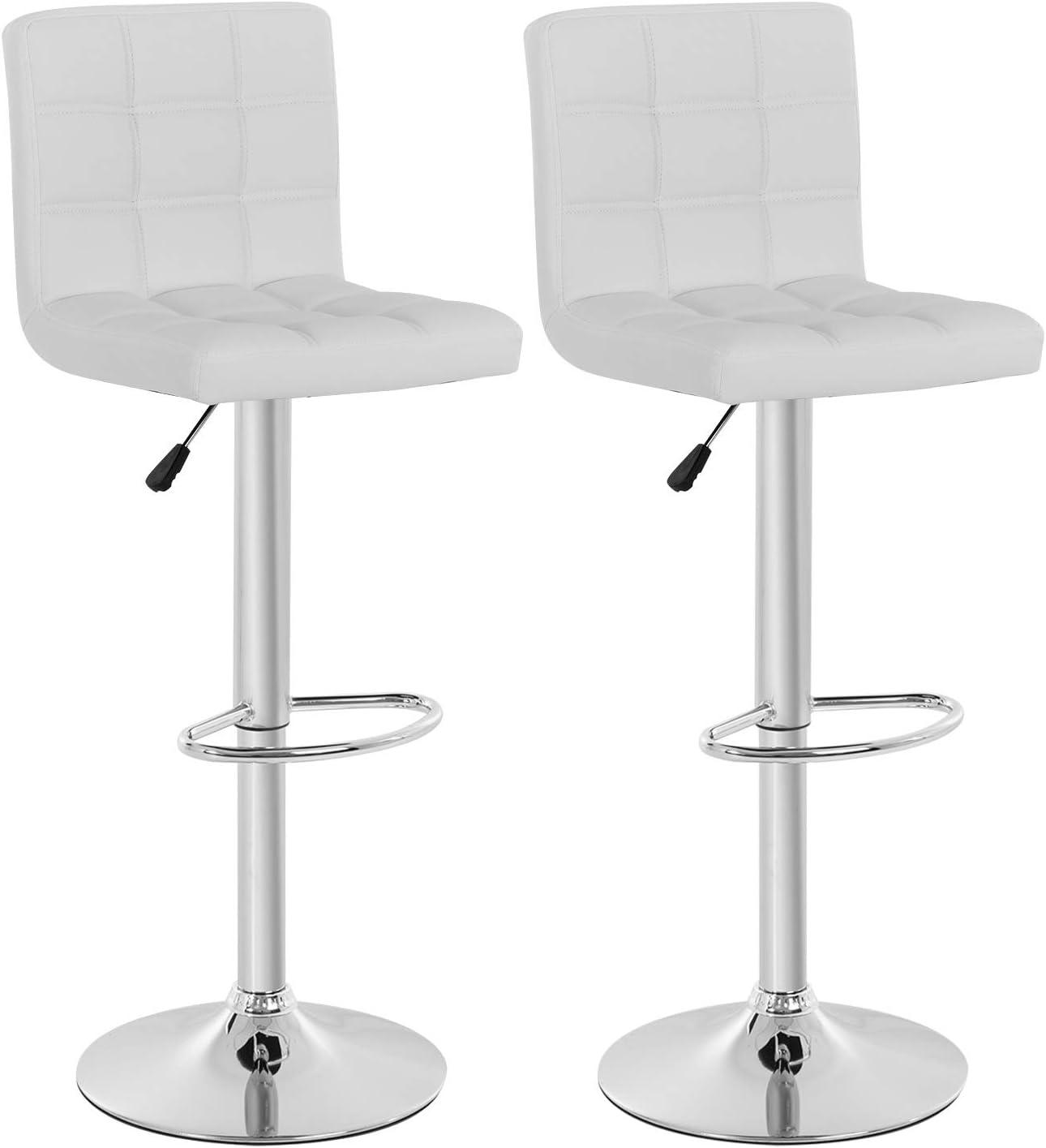 Adjustable Swivel White Leather Barstools Set of 2 with Modern Style - Furniture4Design