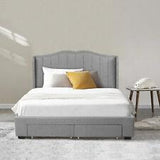 Bed Frame with 4 Storage Drawers, Fabric Upholstered Headboard and Wooden Slats - Furniture4Design