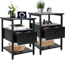 Bedside Table, Set of 2 End Table with Charging Station for Living Room, Bedroom - Furniture4Design