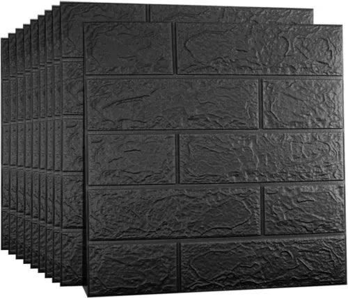 Black 3D Tile Brick Wall Sticker Self-adhesive Foam Panel Wallpaper 14.5 SQ FT - Furniture4Design