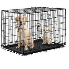 Black 48" 2 Door Pet Cage Folding Dog w/Divider Cat Crate Cage Kennel with Tray - Furniture4Design