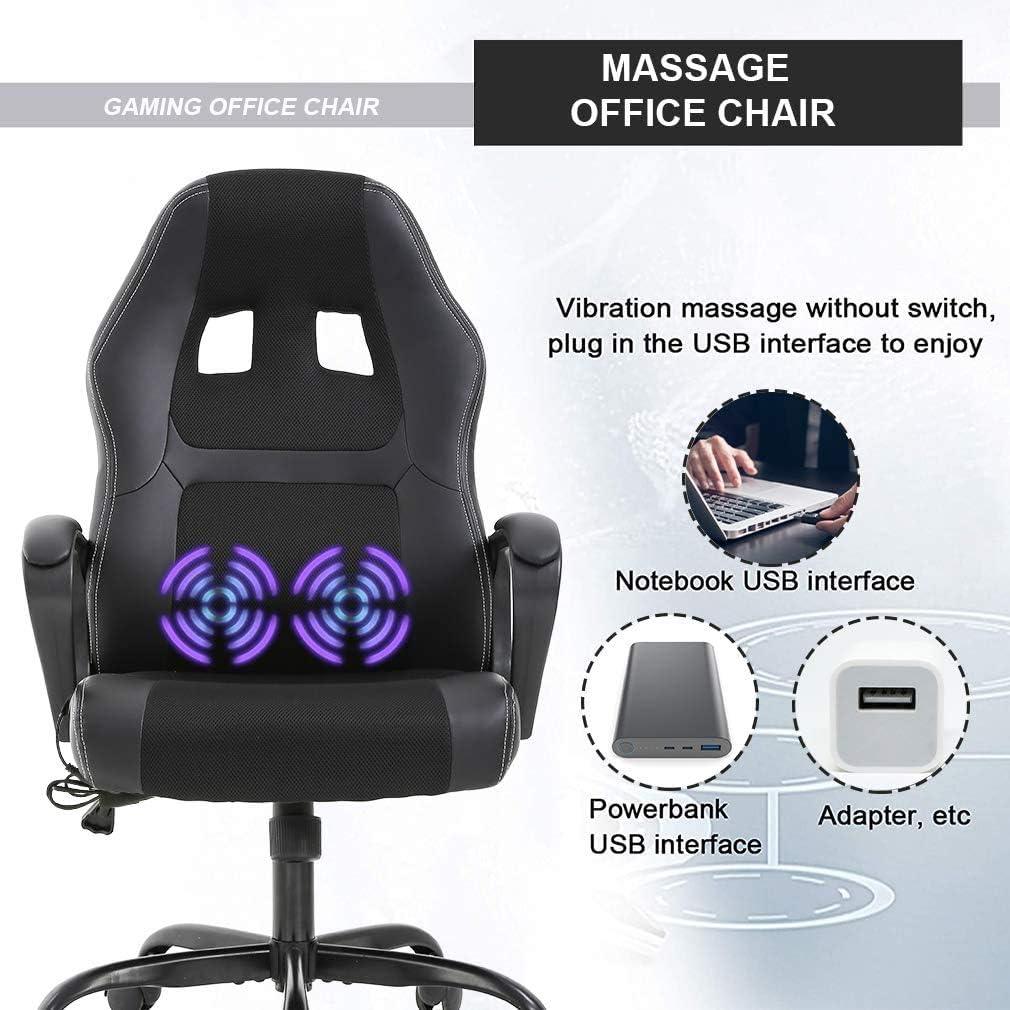 Black Ergonomic PC Gaming Chair with Massage and Lumbar Support - Furniture4Design