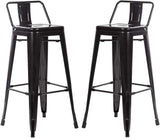 Black Metal Bar Stool Set of 2 with Adjustable Height and Low Backrest - Furniture4Design