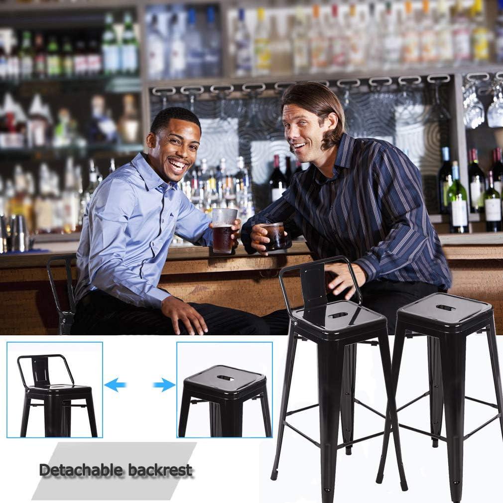 Black Metal Bar Stool Set of 2 with Adjustable Height and Low Backrest - Furniture4Design