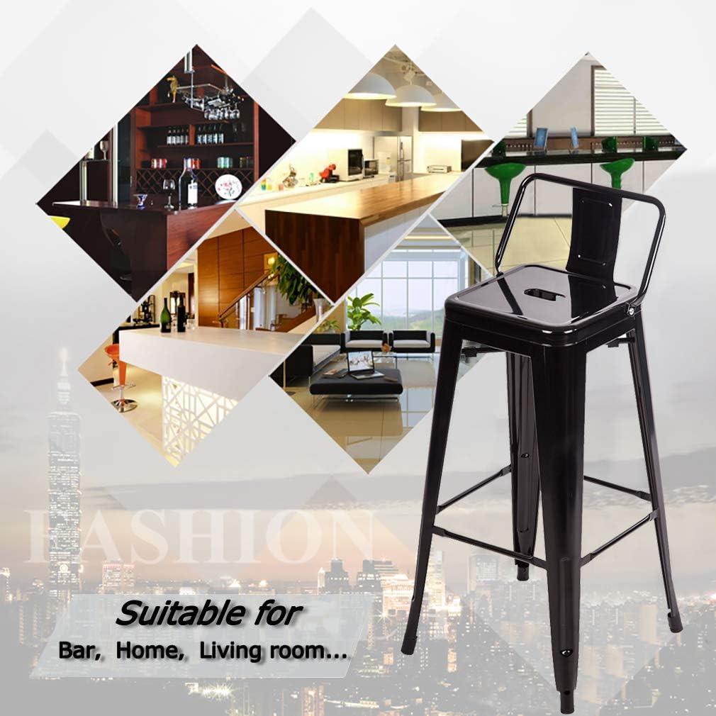 Black Metal Bar Stool Set of 2 with Adjustable Height and Low Backrest - Furniture4Design