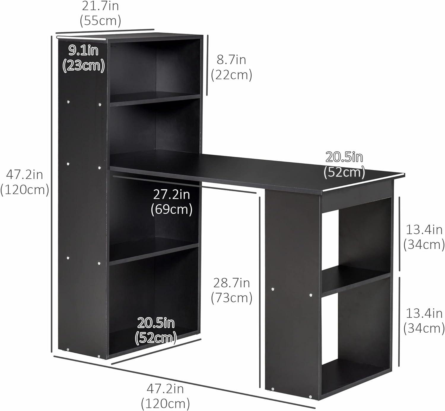 Black Modern Computer Desk with Storage Shelves and Bookshelf - Furniture4Design