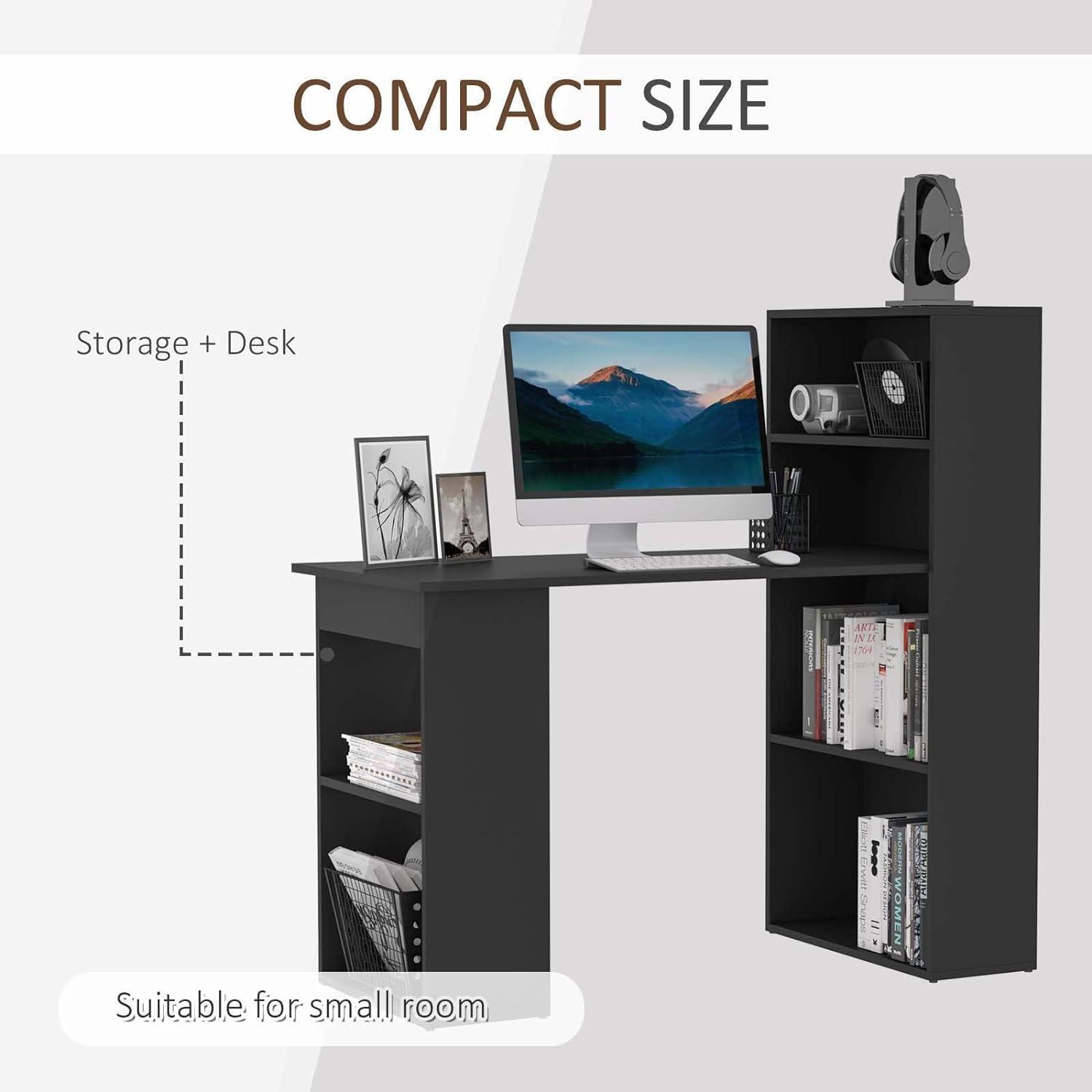 Black Modern Computer Desk with Storage Shelves and Bookshelf - Furniture4Design