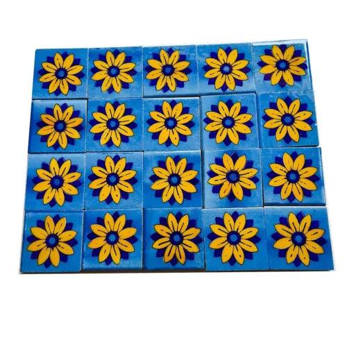 Blue Art Pottery Ceramic Wall Interior Exterior Crafted Floral 2 x 2" Tiles T3 - Furniture4Design