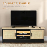 Boho TV Stand for TVs up to 60 inches with Rattan Door Cabinets and 2 Cable Managements, Natural Entertainment Center - Furniture4Design