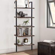 Bookshelf 5-Tier Wall Mount Ladder Storage Industrial Bookcase Shelf Modern Wood - Furniture4Design