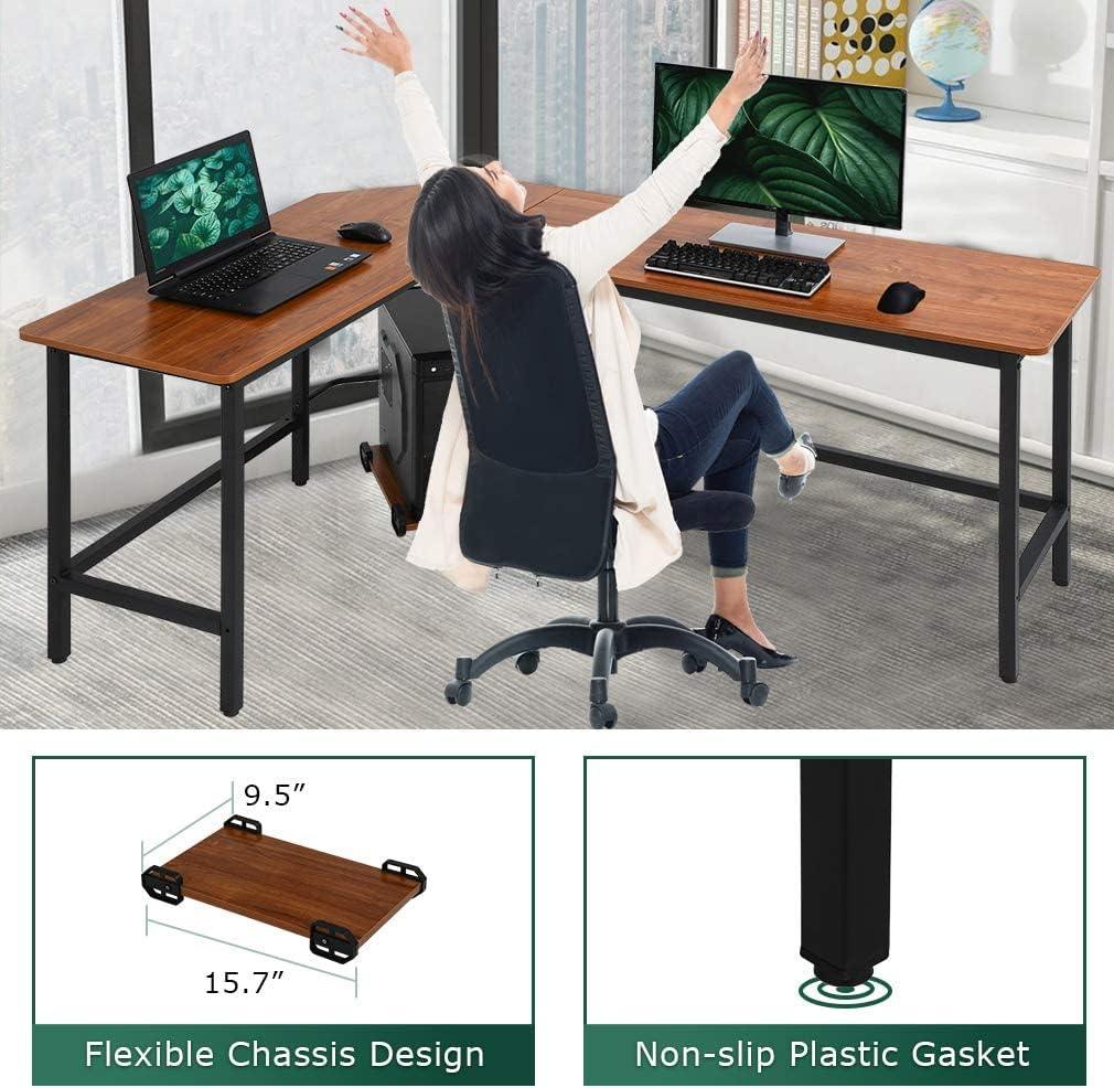 Brown L Shaped Gaming Desk with Large Work Space - Furniture4Design