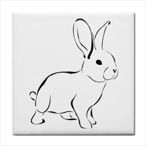 Bunny Rabbit Black White Art Backsplash Decorative Border Ceramic Craft Tile - Furniture4Design