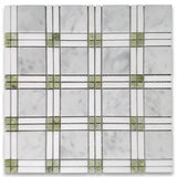 C262XH Carrara White Marble Plaid Tartan Mosaic Tile Green Jade Thassos Honed - Furniture4Design