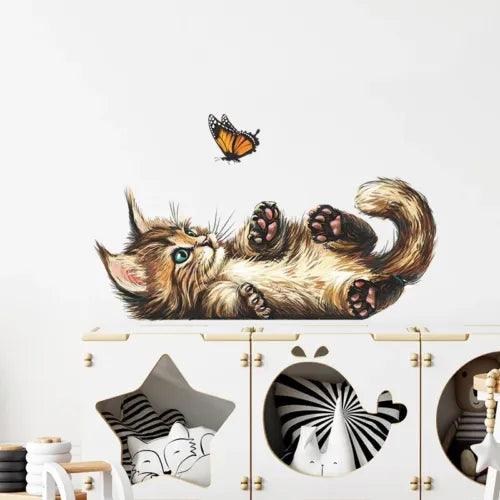 Cartoon Cat Butterfly Sticker Toilet Seat Lid Decal 3D Wall Art Bathroom Decor - Furniture4Design