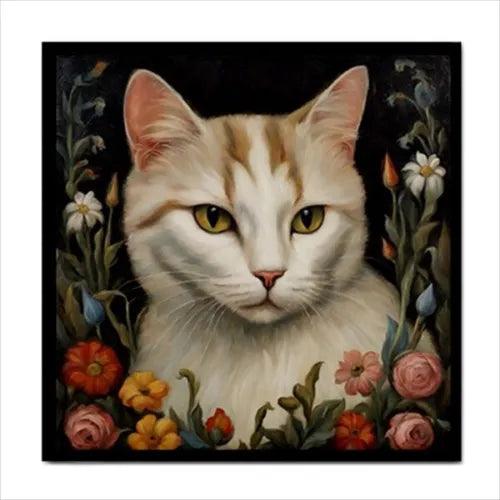 Cat Face Ceramic Tile Floral Feline Backsplash Border Wall Art 4 Inches - Furniture4Design