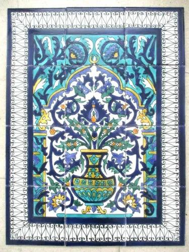 Ceramic tile art Mosaic mural Panel floral vase blue green BACKSPLASH 18" x 24" - Furniture4Design