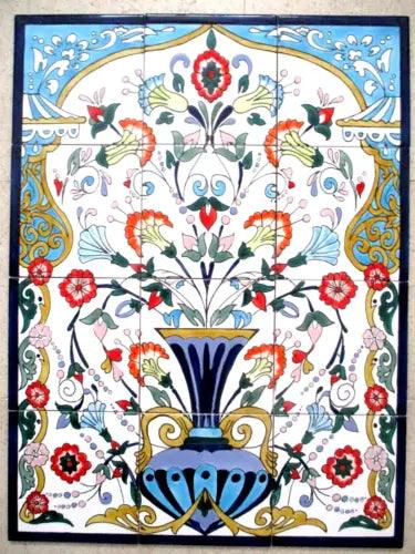 Ceramic tile art Mosaic wall mural Arabesque Panel floral BACKSPLAH 18" x 24" - Furniture4Design