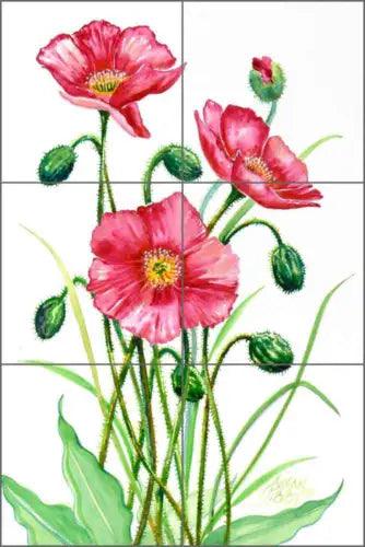 Ceramic Tile Mural Backsplash Libby Poppy Flowers Floral Art SLA045 - Furniture4Design