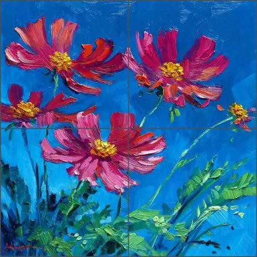 Ceramic Tile Mural Backsplash Senkarik Cosmos Flowers Floral Art MSA061 - Furniture4Design