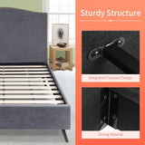 Classic Gray Queen Size Upholstered Bed Frame with Wood Slat Support - Furniture4Design