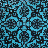 CLEARANCE 12 Black & Turquoise 8"x8" Turkish Iznik Floral Pattern Ceramic Tile - Furniture4Design