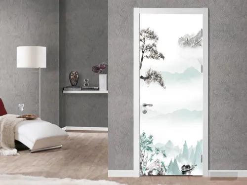 Clouds Mountains Painting Door Sticker Self-adhesive Bedroom Door Mural Poster - Furniture4Design