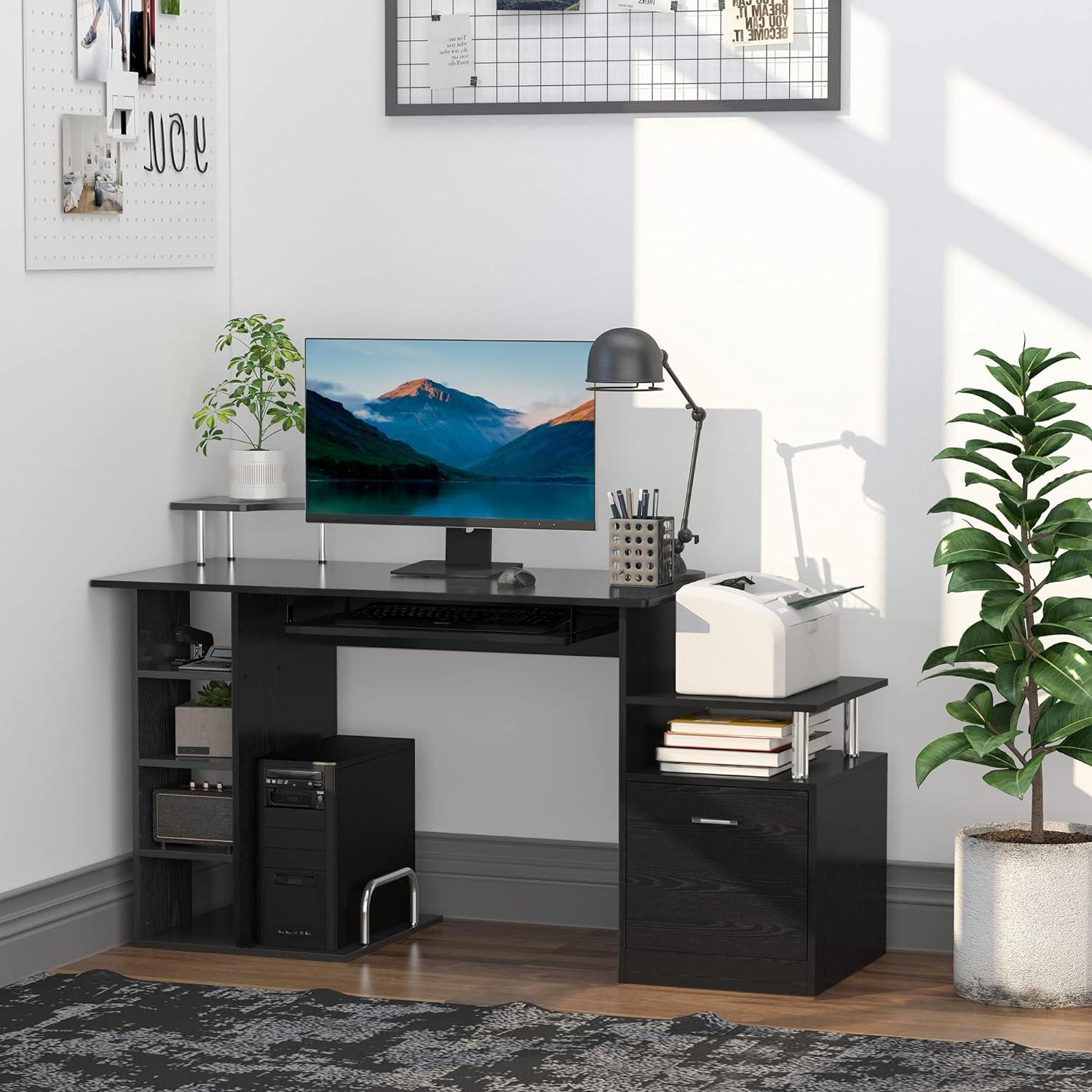 Compact Computer Desk with Ample Storage and Durable Structure, Modern Writing Table for Small Home Office, Black - Furniture4Design