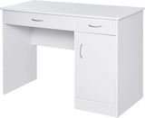 Compact White Computer Desk with Storage Drawers and Adjustable Shelf - Furniture4Design