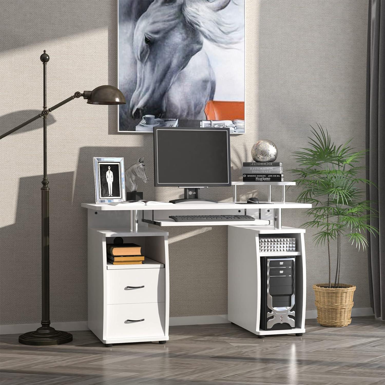 Compact White Home Office Desk with Ample Storage and Cord Management - Furniture4Design