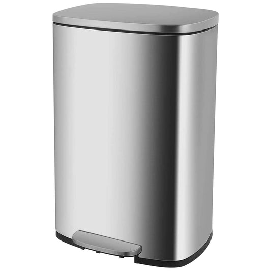 Contemporary 13.2 Gallon Stainless Steel Trash Can with Removable Inner Bucket and Pedal - Furniture4Design