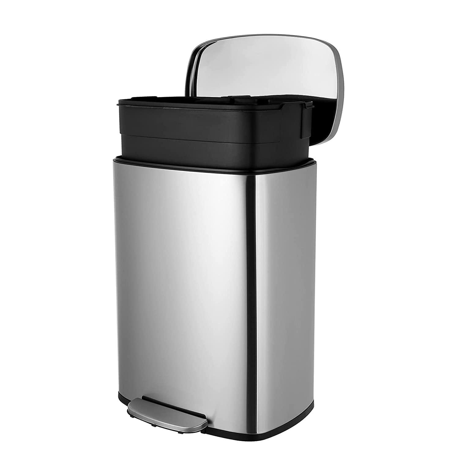 Contemporary 13.2 Gallon Stainless Steel Trash Can with Removable Inner Bucket and Pedal - Furniture4Design