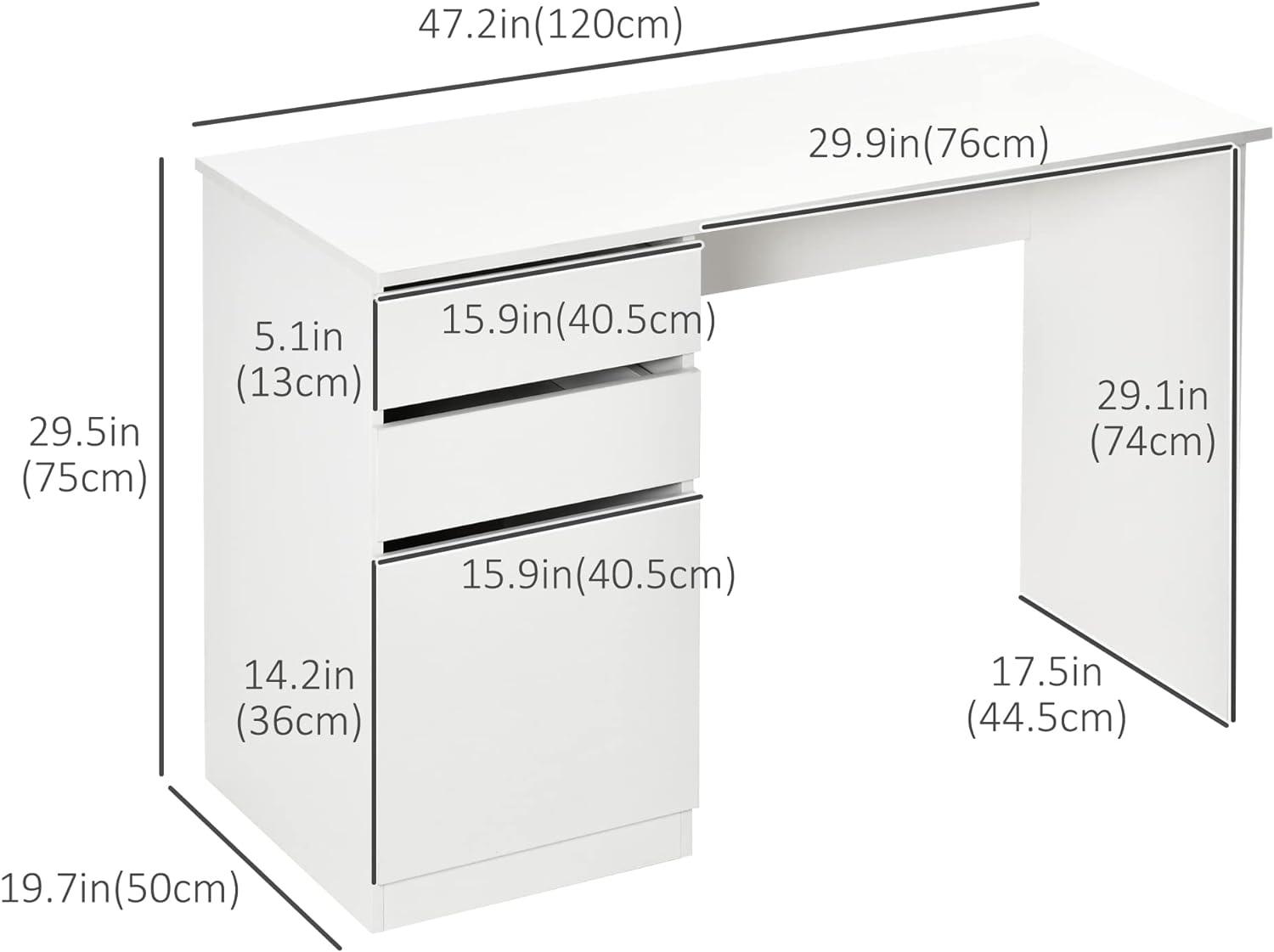 Contemporary White Computer Desk with Storage Drawer and Cabinet - Furniture4Design