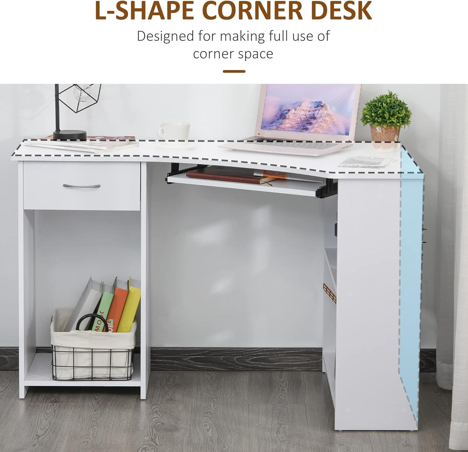 Corner Desk with Shelves and Keyboard Tray for Small Spaces - Furniture4Design