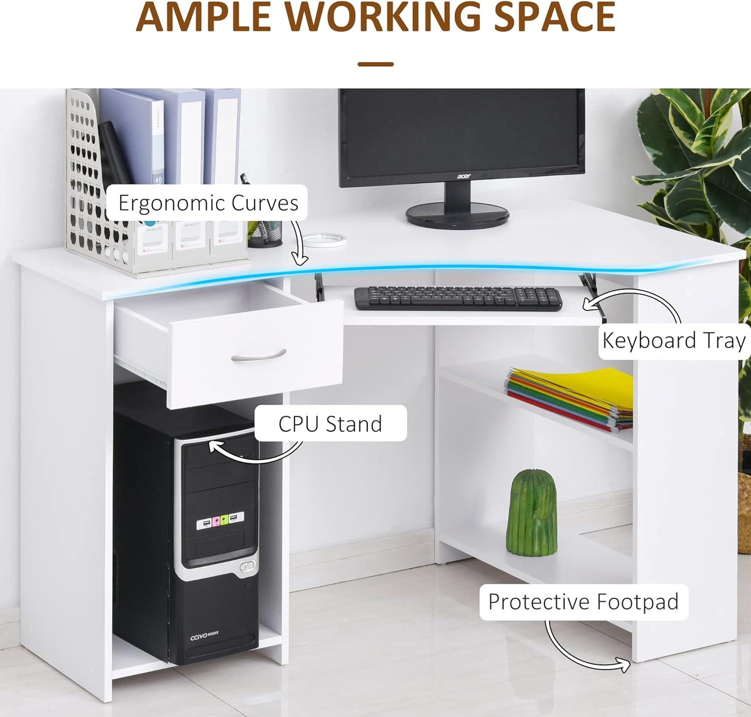 Corner Desk with Shelves and Keyboard Tray for Small Spaces - Furniture4Design