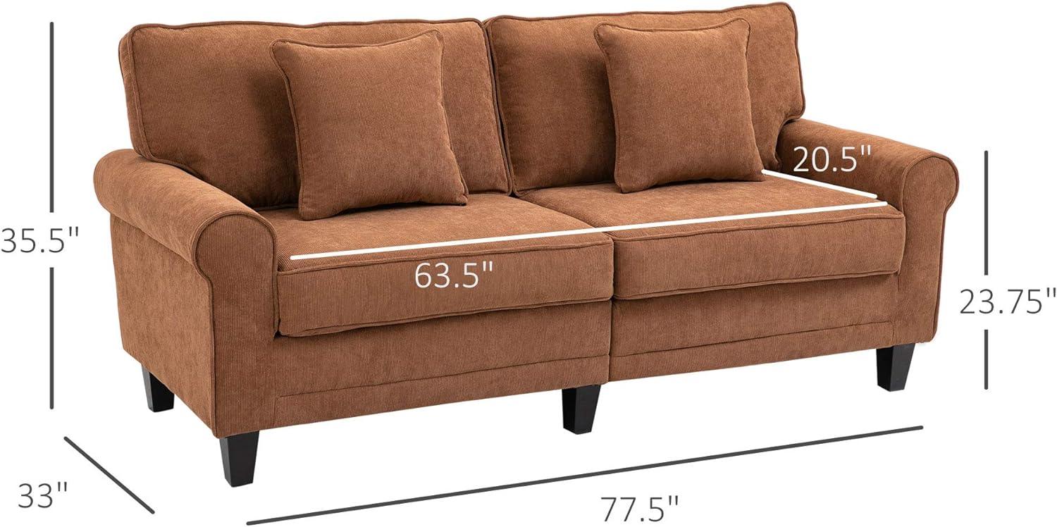 Cozy Corduroy 3-Seater Sofa with Rolled Armrests - Brown - Furniture4Design