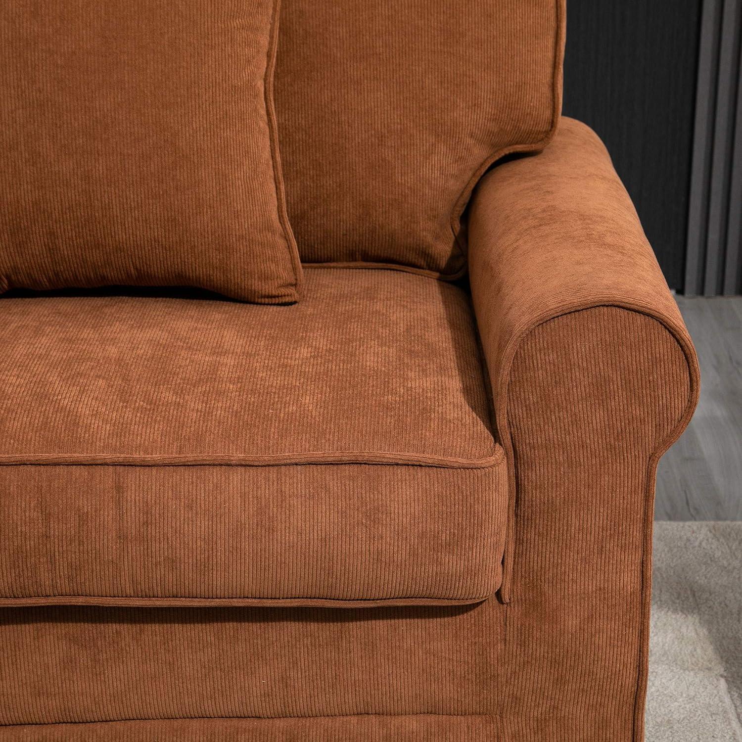 Cozy Corduroy 3-Seater Sofa with Rolled Armrests - Brown - Furniture4Design