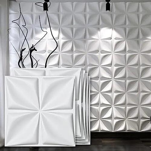 Decorative 3D Wall Panels Textured 3D Wall Covering, White, 12 Tiles 32 Sq Ft - Furniture4Design