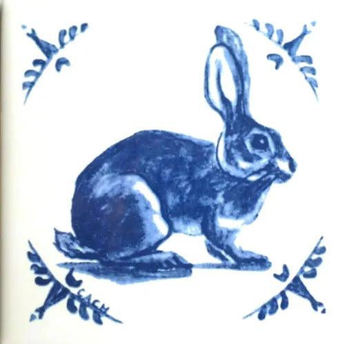 Delft Theme Bunny Blue Rabbit Ceramic Tile 4.25 Kiln Fired - Furniture4Design