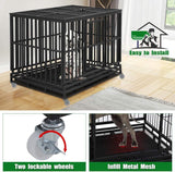 Durable Double-Door Heavy Duty Dog Crate for Large Dogs with Lockable Wheels - Furniture4Design