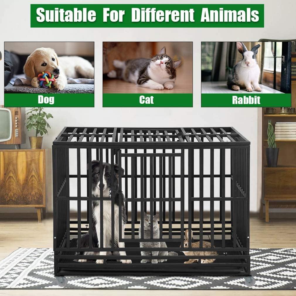 Durable Double-Door Heavy Duty Dog Crate for Large Dogs with Lockable Wheels - Furniture4Design